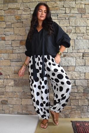 Basso Big Dot Balloon Cuff Pant White & Black